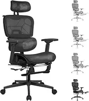 [ALFORDSON] Ergonomic Office Chair with 3D Adjustable Armrest and Headrest & Footrest, Mesh Gaming Chair for Executive Computer Desk, Recline Tilt with Adaptive Back Support, Max 180kg, Patton All Black