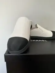 CHANEL Mules Sneakers Flats Shoes White Black 40 NEW
