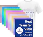 TECKWRAP Shimmer Holographic Heat Transfer Vinyl Sheets, 8 Sheets 12"x12" Shimmer HTV Vinyl for T-Shirts, Clothes, Bags, and More, Holographic HTV Iron on Vinyl for Most Cutter Machine, Easy to Use