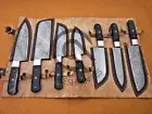 Custom Handmade Damascus Steel Kitchen Knife chef Set 7 Pies With Leather Sheath