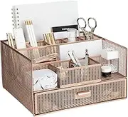 BLU MONACO Large Rose Gold Desk Organizer with 12 Compartments & Drawer – Office Supplies & File Holder, Desk Storage & Workspace Organizer