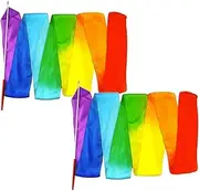Dragon Dance Silk Rhythmic Dance Ribbons Rainbow Gradient Color Rhythmic Gymnastics Streamers with Flexible Twirling Rod Dance Ribbons for Shows (Color : Colorful, Size : 2M)