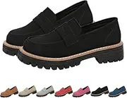 [Generic] Bootara Loafers Shoes, Bootara Women's Plus Size Casual Retro Suede Loafers, Platform for Women Chunky Heel