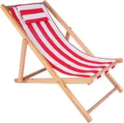 UYSOFRCV Outdoor Folding Beach Chair, Solid Wood+Oxford Canvas Chair Recliner Portable Fishing Chair Adjustable Wooden Lounge for Garden, Balcony, Terrace,Red Stripes