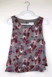 Loft Women's Petite Ruffle Layered Peacock Feather Tank Blouse Size PL