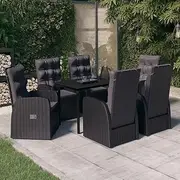 7 Piece Garden Dining Set with Cushions Black, Garden Furniture Sets