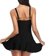 [Generic] Thong Bikini Color Pleated Skirt Fashionable and Conservative Midriff Covering Solid Color Backless Swimsuit Bikini Thong