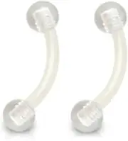 [Pierced Owl] Pair of 16g Clear Bioflex Curved Eyebrow Ring Piercing Retainer Screw UV Ball Clear 16G 5/16"