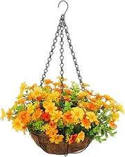 Artificial Hanging Baskets Outdoor with Flowers, Chain Hanging Basket Flowerpot DlY Artificial, Silk Hanging Basket Flowers Outdoor for Garden Porch Window Box Patio Yard Decor