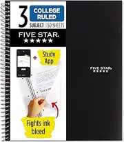 Five Star Wirebound Notebook, 3-Subject, College Ruled, 8-1/2 X 11, Black
