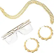 [HAWILLOSCH] Hip Hop Costume Jewelry Set for Women Necklace Bracelet Sunglasses Hip Hop Vintage Style