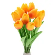 15pcs Tulips Artificial Flowers, Fake Tulip Stems Real Touch (Sunset Red)