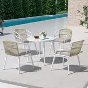 4 Seater Outdoor Handwoven Rope Chair Dining Set - White