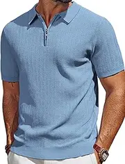 [PJ PAUL JONES] Men's Polo Shirts Quarter Zip Textured Knit Shirts Summer Shirt