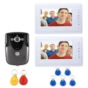 7"LCD Video Door Phone Intercom System with RFID Keyfob 1 IR Camera 2 Monitor