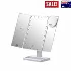 2024 New Makeup Mirror With LED Light Standing Mirror Magnifying Tri-Fold Touch