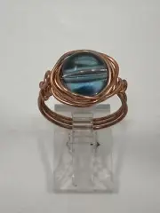 Handmade ~ Copper Wire Wrap ~ Glass Bead Ring ~ Size 7 #99