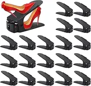 Homeries 20pcs Freestanding Black Plastic Shoe Rack Organizer, Space-Saving Shoe Stacker, Double Stack Shoe Holder for Closet, Entryway, or Floor