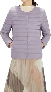 [Zylphorix] Women Round Neck Down Jacket Lightweight Solid Color Liner Puffer Jacket Winter Ultra Light Short Puffer Coats