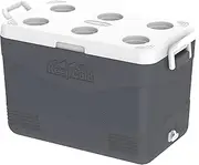 Duramax Picnic Icebox 46L, High Performance Cool Box with PU Insulation, Portable Cooler, 4 Days of Ice Retention, Side Handles with Secure lid Locking & Cup Holders, Durable Cooler Box, Cool Grey