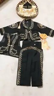 Beautiful 5 pieces Boy Charro Suit,Black W/Gold Charro Suit W/hat,Charro Size 1