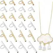 SUPERFINDINGS 24Pcs 3Size Brass Pin Converters Brooches Pins to Pendant with Tube Bails (Golden & Silver) for Necklace Keychain Hair Accessory, 8x8~20x6mm Hole: 4mm