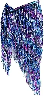 [Yienning] Sequin Tassel Skirt Wrap Belly Dance Sparkling Skirts Fringe Hip Scarf Wrap Waist Chain for Club Nightclub Festival