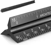 12" Architectural Scale Ruler Aluminum Architect Triangular Black