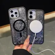 For iPhone 16 15 14 13 Pro Quicksand Magnetic MagSafe Case Liquid Glitter Cover