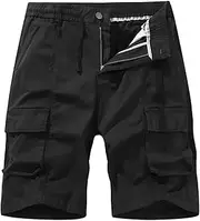 [Generic] Mens Workout Shorts with Zipper Pockets Mens Outdoor Casual Elastic Waist Relaxed Fit Cotton Lightweight Fishing Hiking Work Shorts Cargo Shorts Mens Casual Shorts with Pockets