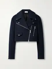 [A.L.C.] A.L.C. - Oxford Cropped Wool-blend Felt Biker Jacket - Navy - US10 US 10 Blue
