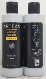 (2 Ct) Arteza Pouring Acrylic Colors Premium Silver Gray A002 8 Fl Oz
