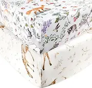 CARUILI Fitted Crib Sheet 2 Pack, Crib Sheets 28"x 52" for Boys & Girls, Super Soft Breathable Toddler Bed Sheets for Standard Crib & Toddler Bed Mattress, Woodland Animal