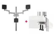 Atdec AWMS-3-TH467 Triple Monitor "Stack" Desk Mount and Heavy-Duty F Clamp Desk Fixing, Silver AWMS-3-TH467-H-S