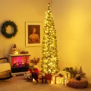 Costway1.5/1.8/2.1/2.4M Artificial Christmas Tree with LED Lights for Xmas Decoration