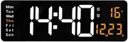 TooToo LED Large Big Jumbo Wall Desk Clock Digital Display with Calendar Temperature (Orange)