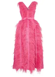 Huishan Zhang Irina Feather-embellished Silk-organza Gown - Rose - 10 (UK10 / S) 10 (UK10 / S)