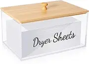JYPS Dryer Sheet Holder, Acrylic Dryer Sheet Dispenser with Bamboo Lid, Clear Dryer Sheet Container for Bathroom, for Laundry Room Organization and Storage Container Storage Box, Fabric Sheet Holder