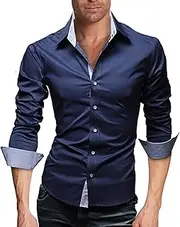 [WSLCN] Mens Dress Shirt Long Sleeve Slim Fit Elegant Plain Casual Business Shirt