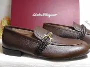 Salvatore Ferragamo HICKORY / BROWN Missouri Gancio Bit Loafers Shoe Size 9E