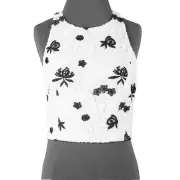 Alice Olivia NEW $220 Sz 10 White Black Lace Overlay Lined Poly Blend CropTop