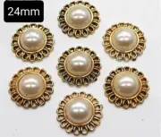 5 pc 3D Half pearl faux gold setting Flatback Hair Bow Center 24mm