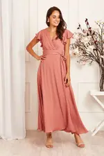 Women's Cocktail Wynter Maxi Dress Cap Sleeve in Pink Dusty Rose Chiffon 8