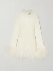[Taller Marmo] Taller Marmo - + Net Sustain Gina Feather-trimmed Silk-georgette Mini Dress - Ivory - IT46 IT 46 Ivory