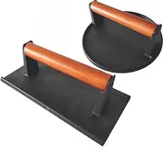 Firsgrill Cast Iron Grill Presses with Wood Handle (Round & Rectangle w Flat Bottom)