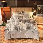 3pcs/Set Cartoon Cat Duvet Cover Pillow Case Home Bedding Set Winter Warm Thicken Velvet Quilt Cover Single Queen(B,Queen 3pc 200x230cm)
