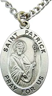 [Westmon Works] St Patrick Medal Deluxe Set Pewter 1 Inch with Stainless Steel Chain & Gift Box, Pewter Stainless Steel