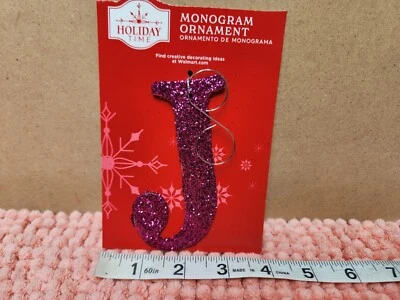 Holiday Time Christmas Ornament Monogram Letter "J" Ornament Purple Glitter 4"