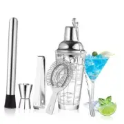 14oz Glass Cocktail Shaker Set, 6PCS Bartender Kit, Martini Mixer 6pcs Silver