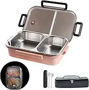 LANSKYWARE 2 Compartments Lunch Box Kids Stainless Steel, Lunch Box with Lunch Bag and Portable Utensils, 1000 ml Stainless Steel Lunch Box for Kids Adults